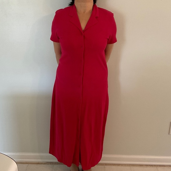 Size M, bust 36” inches, lands end button down red dress, new condition - Picture 2 of 6